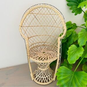 Vintage Rattan Peacock Chair Plant Stand